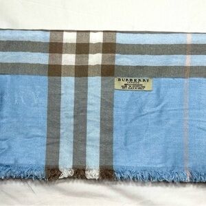 Burberry Light Blue and Brown Cashmere Scarf- read description